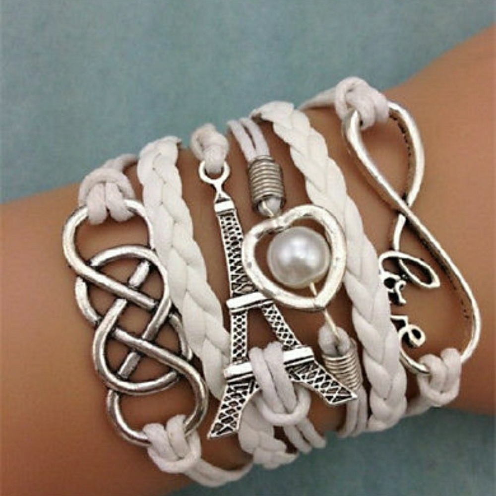 White 6 Strand Eiffel Tower Infinity Love Bracelet